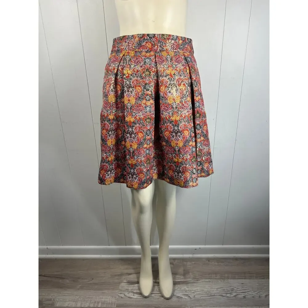 Maeve by Anthropologie Rosia Brocade Floral Pleated Short Skirt Size M.